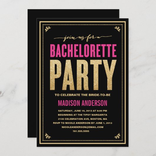 SHIMMER & SPARKLE | BACHELORETTE INVITATION PARTI (Devant / Derrière)