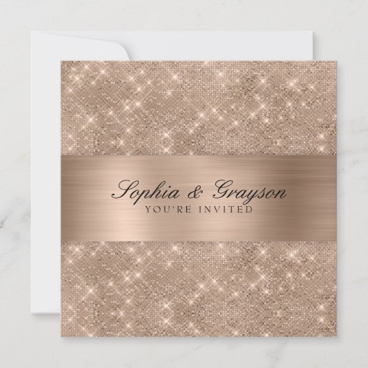 Shimmer Strip Gold Sparkle Wedding Invite Kaart (Voorkant)