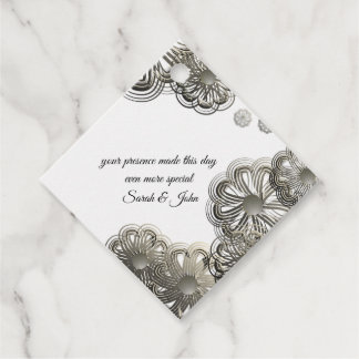 Shimmer zilveren bloemen bruiloft gunst labels