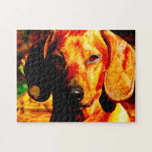 Shimmering Ggloed Dachshund Face Closeup Legpuzzel