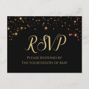 Shimmering Sparkles Gold & Black Wedding RSVP Briefkaart
