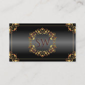 Shimmery Black Gold Decor Monogram Foto QR-code Visitekaartje (Voorkant)
