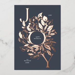 "Shimmery Botanical Joy" Roos Gold Holiday Card Folie Feestdagenkaart