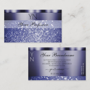 Shimmery Dark Blue Sparking Glitter met Monogram Visitekaartje
