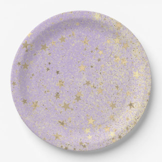 Shimmery Glittery Gold Stars op Lavender Papieren Bordje