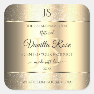 Shimmery Gold Soft Glitter-Initialen Productlabels Vierkante Sticker