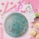 Shimmery Gold Stars op Blauwgroen  Papieren Bordje (Feest)