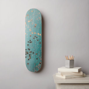 Shimmery Gold Stars op Blauwgroen Skateboard