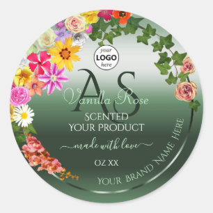 Shimmery Green Floral Produit Étiquettes Monogramm