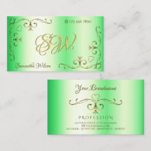 Shimmery Green met Gold Corners Initialen Visitekaartje