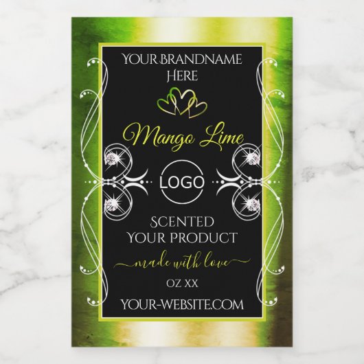 Shimmery Green Product Labels Logo Jewels Black Voedselcontainer Etiket (Enkel label)