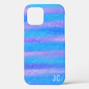 Shimmery Iridescent Stripes Turquoise Pink iPhone 12 Pro Hoesje
