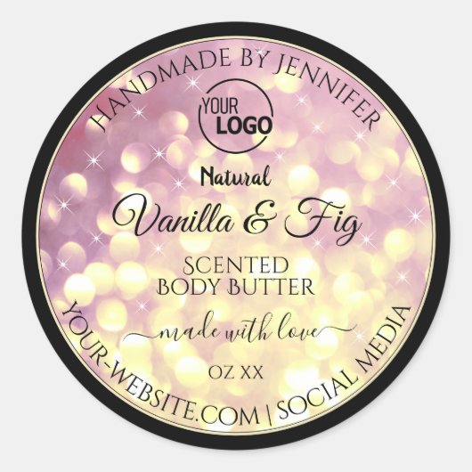 Shimmery Paars Gold Glitter Logo Labels (Voorkant)