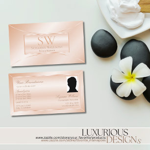 Shimmery Pastel Roos Coral met Monogram en Foto Visitekaartje