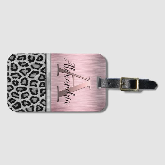 Shimmery Pink Blush Monogram Leopard Bagagelabel (Voorkant (horizontaal))