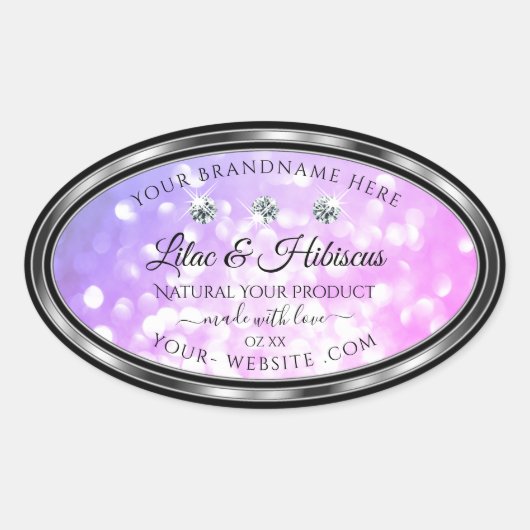 Shimmery Pink Paarse Glitter Product Labels Juwele (Voorkant)