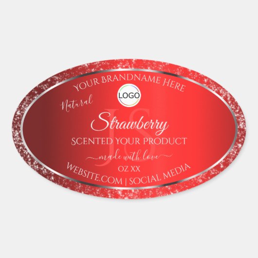 Shimmery Red Logo Initialen Glitter Product Labels (Voorkant)