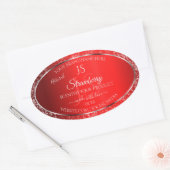 Shimmery Red met Glitter Initialen Productlabels Ovale Sticker (Envelop)
