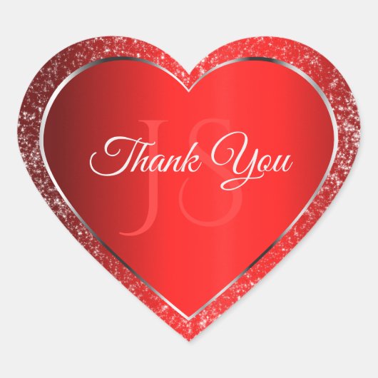 Shimmery Red with Glitter Initials Cute Thank You Hart Sticker (Voorkant)