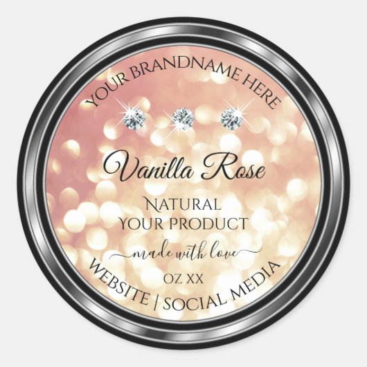 Shimmery Roos Gold Glitter Product Labels Diamonds (Voorkant)