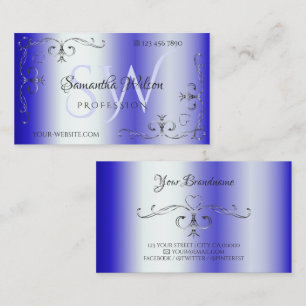 Shimmery Royal Blue Corner Border Initialen Visitekaartje