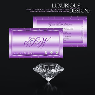 Shimmery Royal Paars met diamanten en monogram Visitekaartje