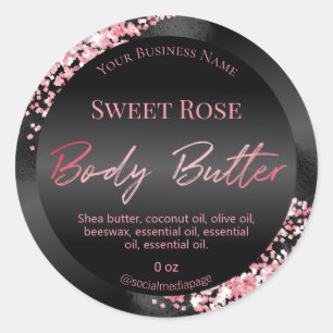 Shimmery roze en zwarte body boter etiketten