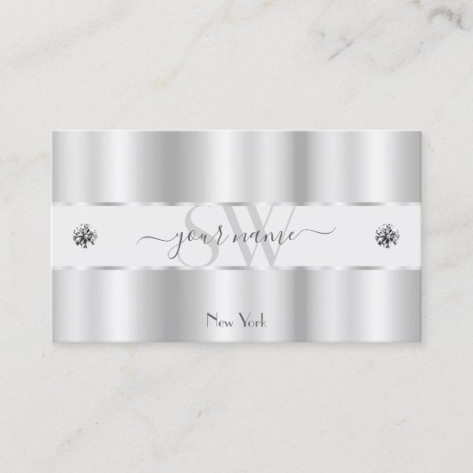 Shimmery Silver Sparkle Jewels Initialen Luxurious Visitekaartje (Voorkant)