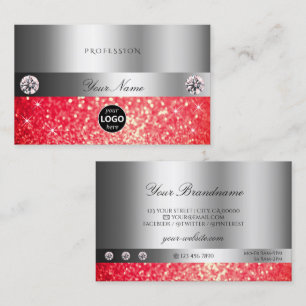 Shimmery Silver Sparkle Ruby Red Glitter met Logo Visitekaartje
