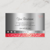 Shimmery Silver Sparkle Ruby Red Glitter Monogram Visitekaartje (Achterkant)