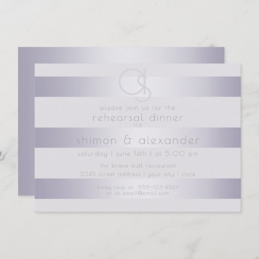 Shimmery Violet Silver Stripes met monogram Kaart (Voorkant / Achterkant)