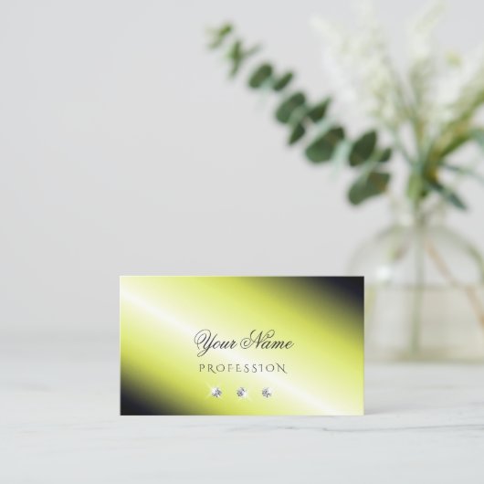 Shimmery Yellow Silver Sparking Diamonds Elegant Visitekaartje (Staand voorkant)