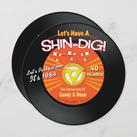 Shin Dig Retro Party Uitnodigingen (Voorkant / Achterkant)