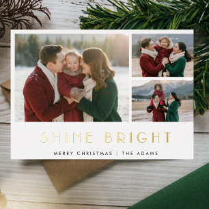 Shine Bright Christmas 3 Foto Goud Folie Feestdagenkaart