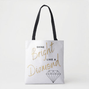 Shine Bright Diamond Script Zwart Wit Faux Gold Draagtas