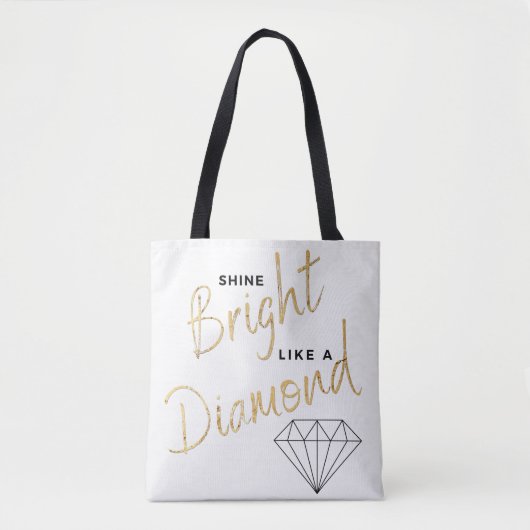 Shine Bright Diamond Script Zwart Wit Faux Gold Draagtas (Voorkant)