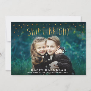 Shine Bright Faux Gold Foil Hanukkah-fotokaart Feestdagenkaart