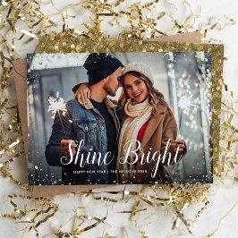Shine Bright | Glitz faux glitter foto overlay Feestdagenkaart