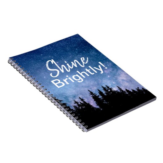 Shine Brightly Motivatie Quote Stars Sky Notitieboek (Rechterzijde)