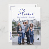 Shine Happy Hanoukka Blue Photo Holiday Carte post (Devant / Derrière)