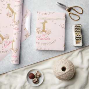 Shine Pink Gold Crown Princess 1e verjaardagsfeest Cadeaupapier