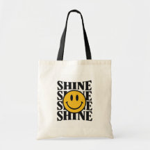 SHINE Retro Smiley Face Bold Typography Tote Bag
