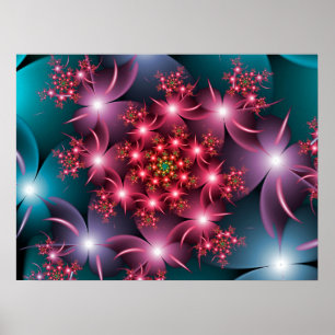 Shining Flowers Spiral Fractal Art Poster