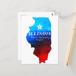Shining Red Blue Glitter Map of State of Illinois Briefkaart