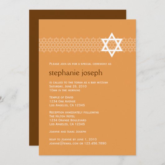 Shining Star Bat Mitzvah Uitnodiging (Voorkant / Achterkant)