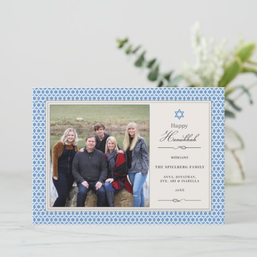 Shining Star Hanukkah Photo Flat Card Feestdagenkaart (Staand voorkant)