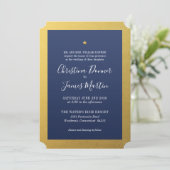 Shining Star Navy Gold Ticket Wedding Invitation Kaart (Staand voorkant)