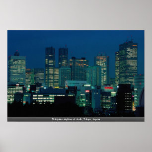 Shinjuku skyline bij de schemering, Tokio, Japan Poster