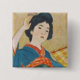 Shinsui Ito Maiko japanese  geisha-portret Vierkante Button 5,1 Cm