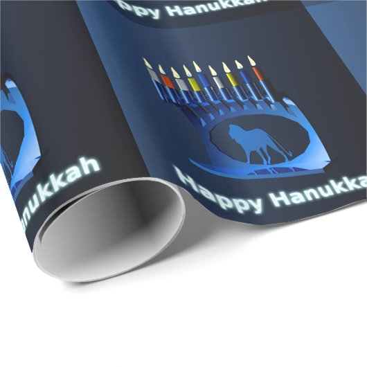 Shiny Blue Chanukkah Menorah Cadeaupapier (Rol Hoek)